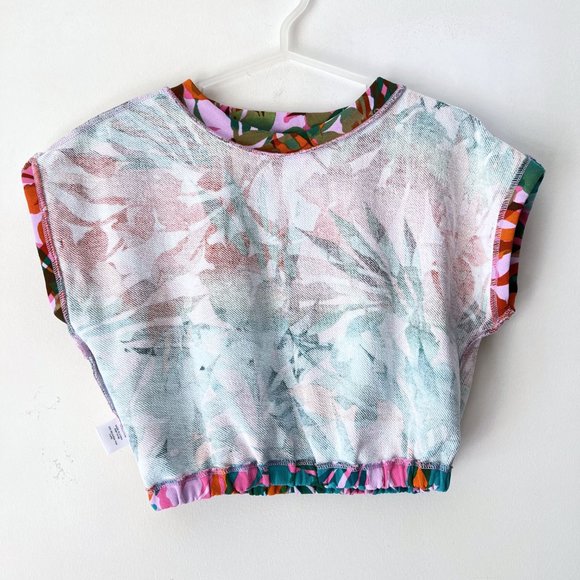 NEW! JUICY COUTURE Tropical Palm Print French Terry Roll Cuff Crop Top, Size M - Picture 7 of 11